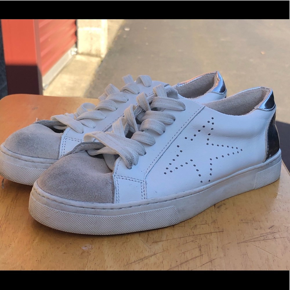 STEVEN NEW YORK Womens Reeves Lace Up White Silver Leather Sneakers Size 7M